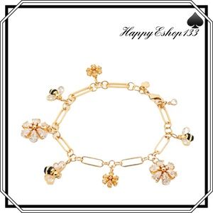 ♠️🐝 kate spade All Abuzz Stone Bee and Flowers Charm Bracelet, Yellow Gold